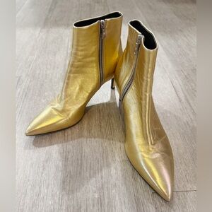 Rag & Bone Gold Leather Ankle Boots Pointed Toe Zip Heels Made in Italy